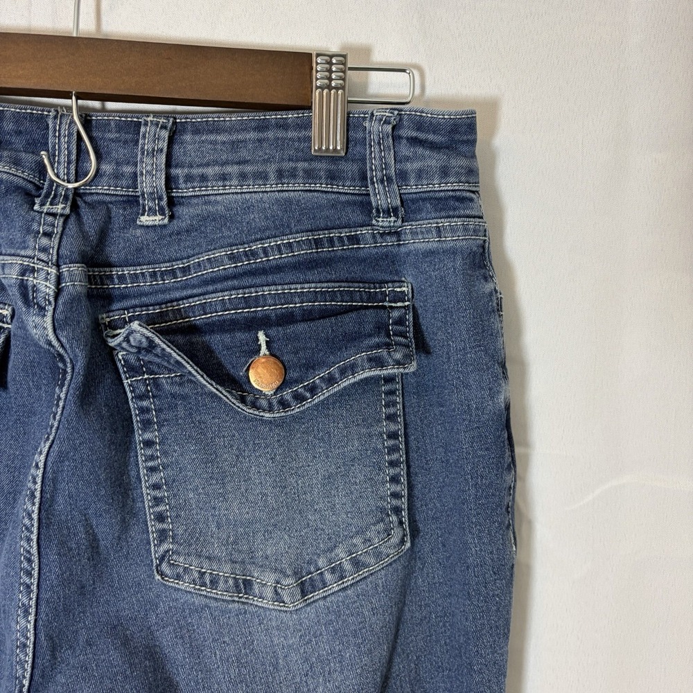 Flamingals Flared Jeans Womens Sz L (32x32) Mid Rise Side Seam Detail Stretch - Picture 6 of 14